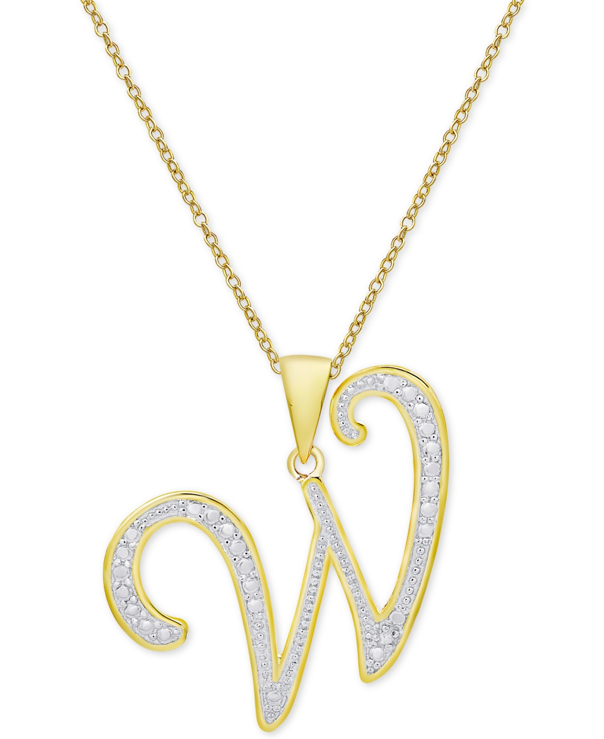 MACY'S DIAMOND ACCENT SCRIPT 18" INITIAL PENDANT NECKLACE IN SILVER PLATE, GOLD PLATE & ROSE GOLD PLATE 