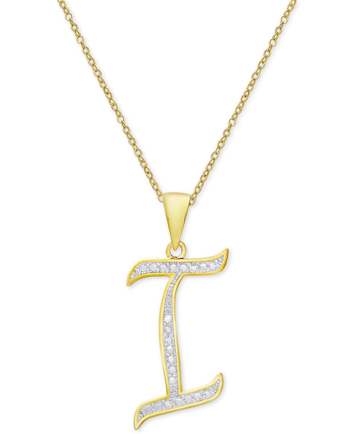 MACY'S DIAMOND ACCENT SCRIPT 18" INITIAL PENDANT NECKLACE IN SILVER PLATE, GOLD PLATE & ROSE GOLD PLATE 