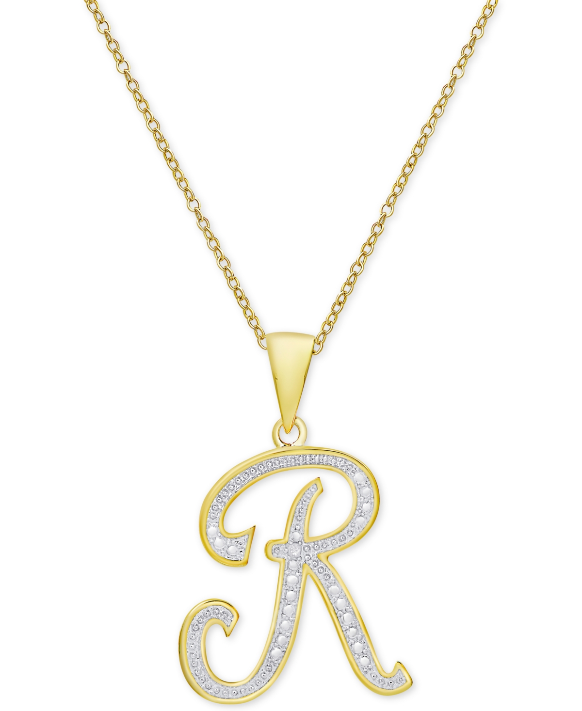 Macy's Diamond Accent Script 18" Initial Pendant Necklace In Silver Plate, Gold Plate & Rose Gold Plate In R,gold