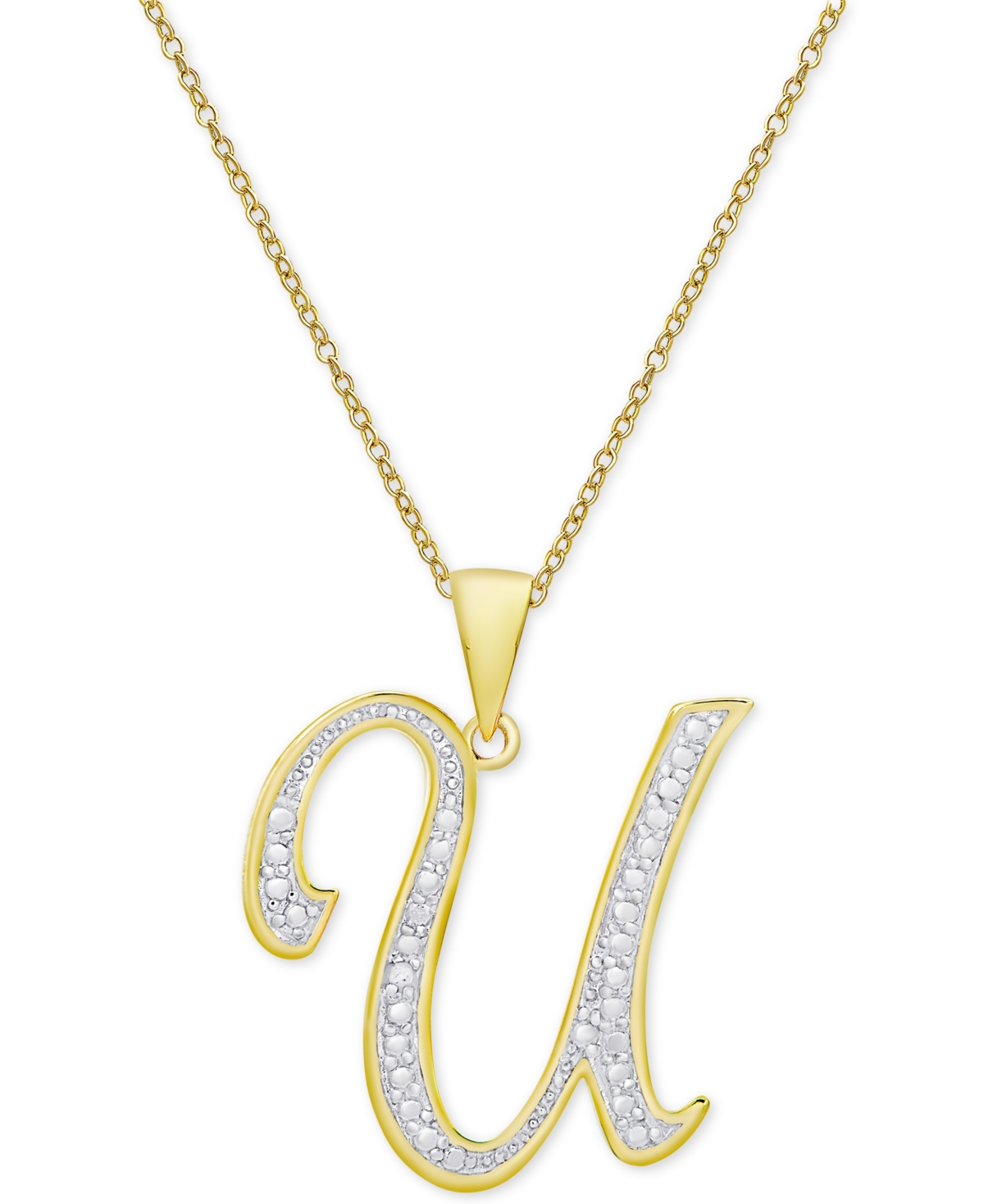 Macy's Diamond Accent Script 18" Initial Pendant Necklace In Silver Plate, Gold Plate & Rose Gold Plate In U,gold