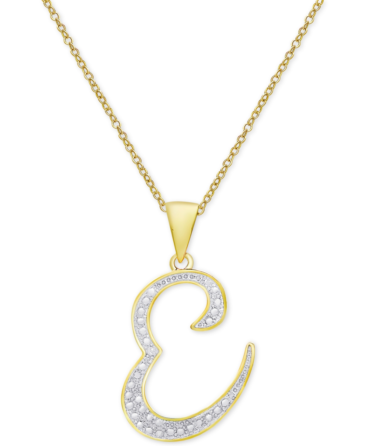 Macy's Diamond Accent Script 18" Initial Pendant Necklace In Silver Plate, Gold Plate & Rose Gold Plate In E,gold