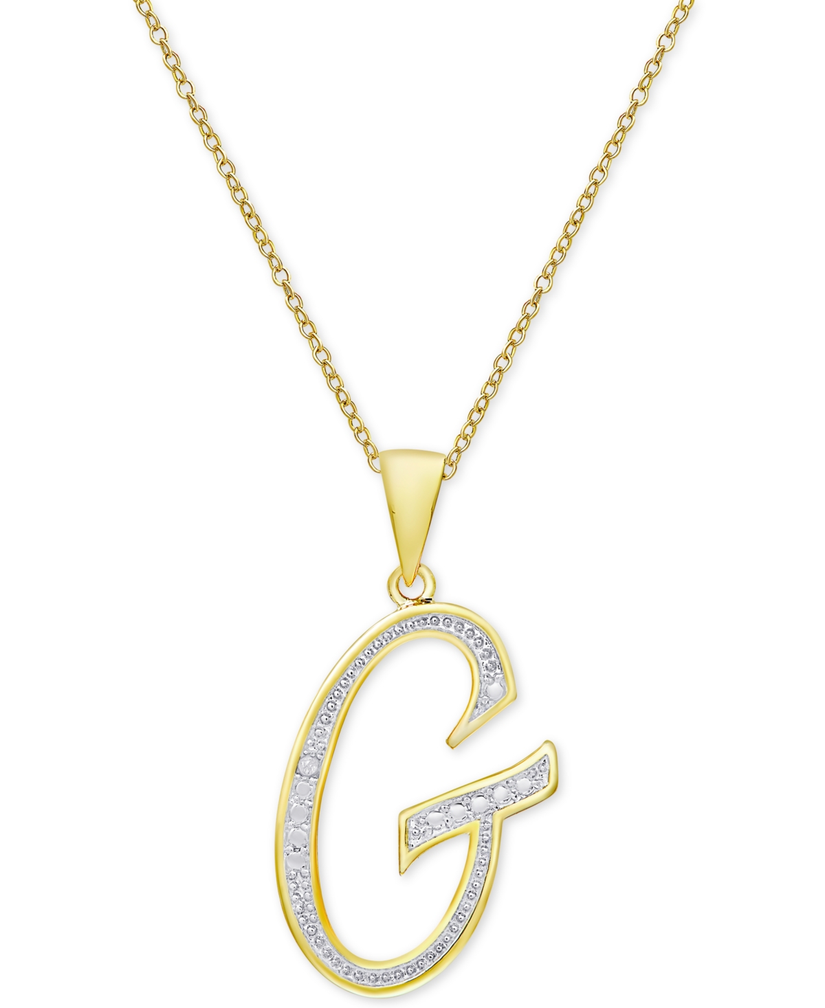 Macy's Diamond Accent Script 18" Initial Pendant Necklace In Silver Plate, Gold Plate & Rose Gold Plate In G,gold