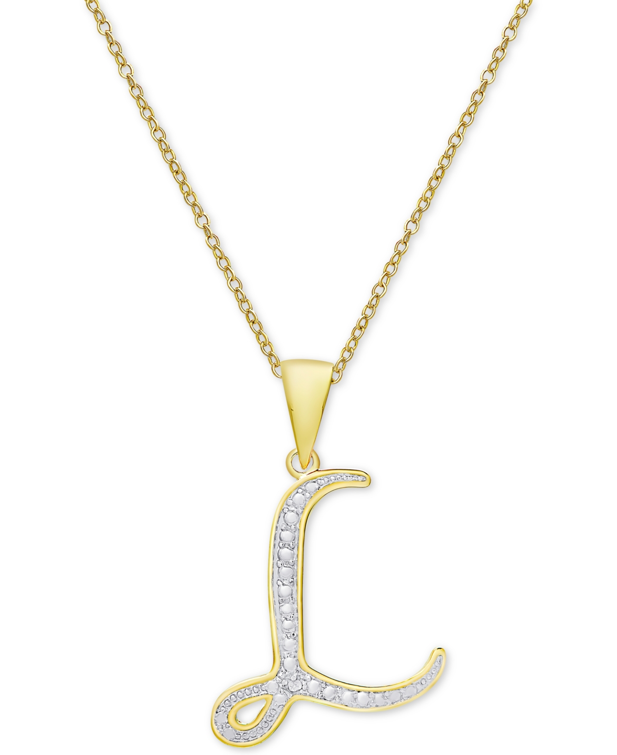 MACY'S DIAMOND ACCENT SCRIPT 18" INITIAL PENDANT NECKLACE IN SILVER PLATE, GOLD PLATE & ROSE GOLD PLATE 
