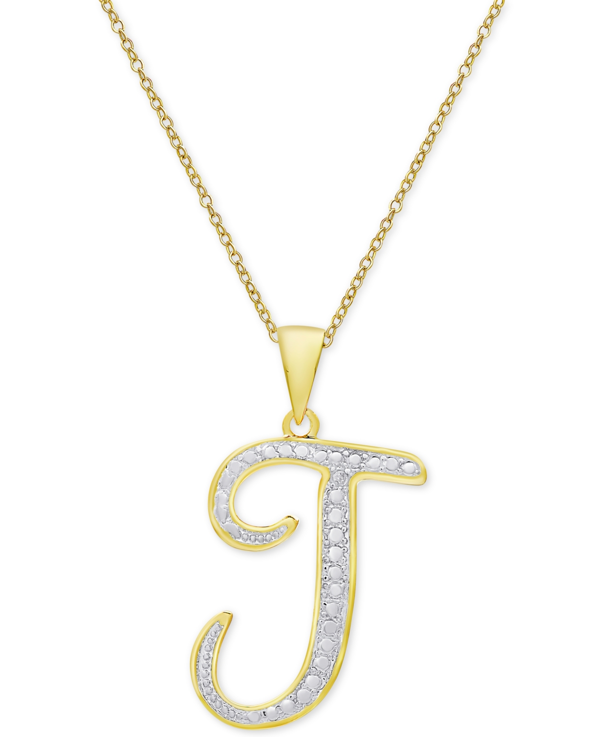 Macy's Diamond Accent Script 18" Initial Pendant Necklace In Silver Plate, Gold Plate & Rose Gold Plate In J,gold