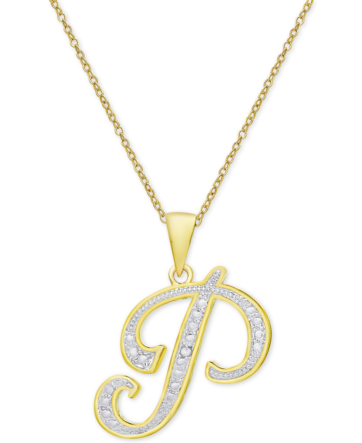 Macy's Diamond Accent Script 18" Initial Pendant Necklace In Silver Plate, Gold Plate & Rose Gold Plate In P,gold