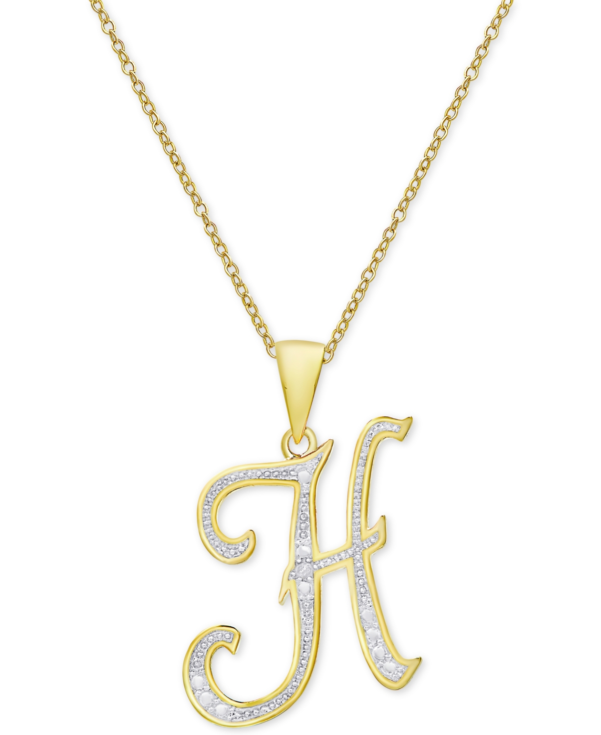 Macy's Diamond Accent Script 18" Initial Pendant Necklace In Silver Plate, Gold Plate & Rose Gold Plate In H,gold