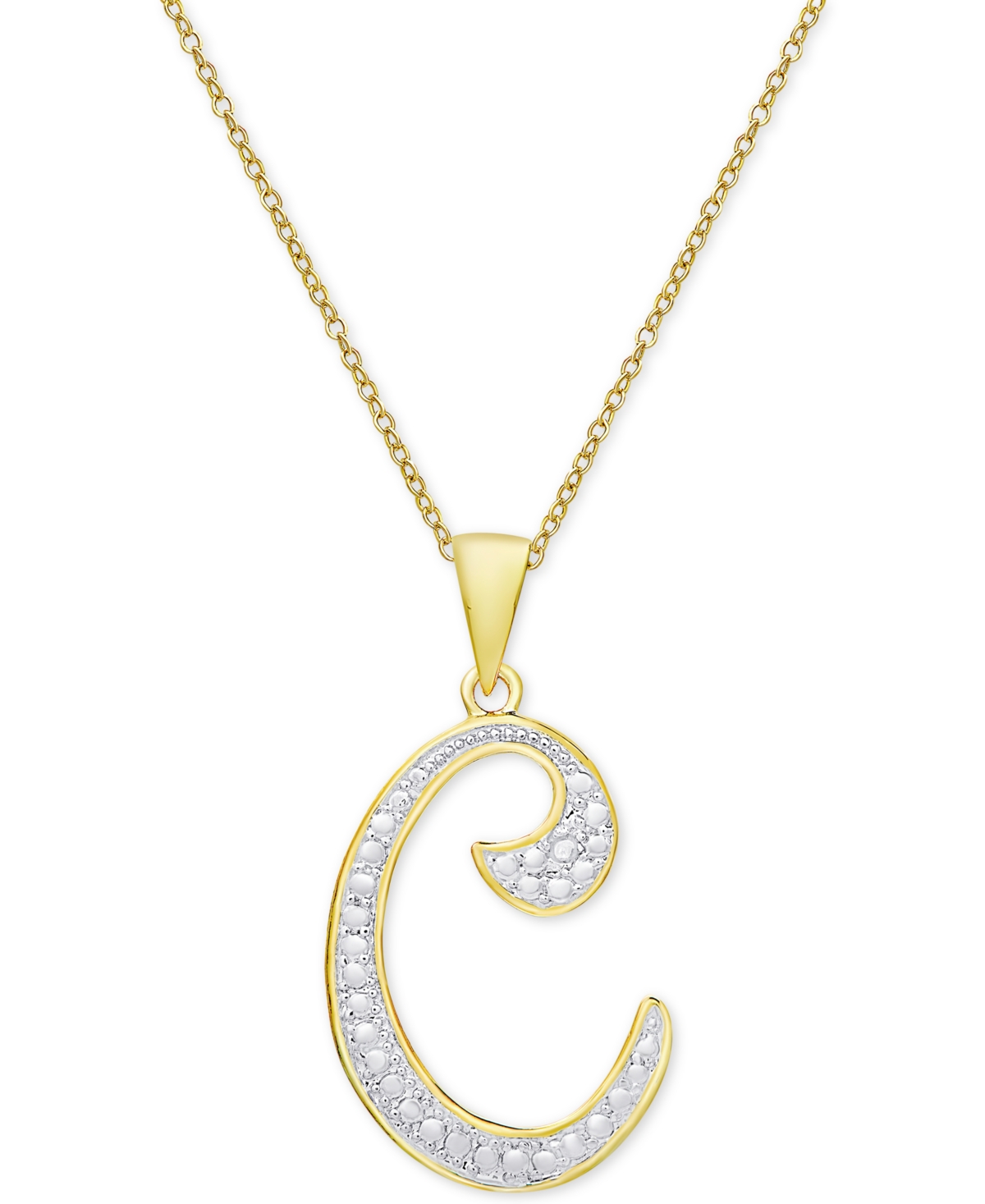 Macy's Diamond Accent Script 18" Initial Pendant Necklace In Silver Plate, Gold Plate & Rose Gold Plate In C,gold