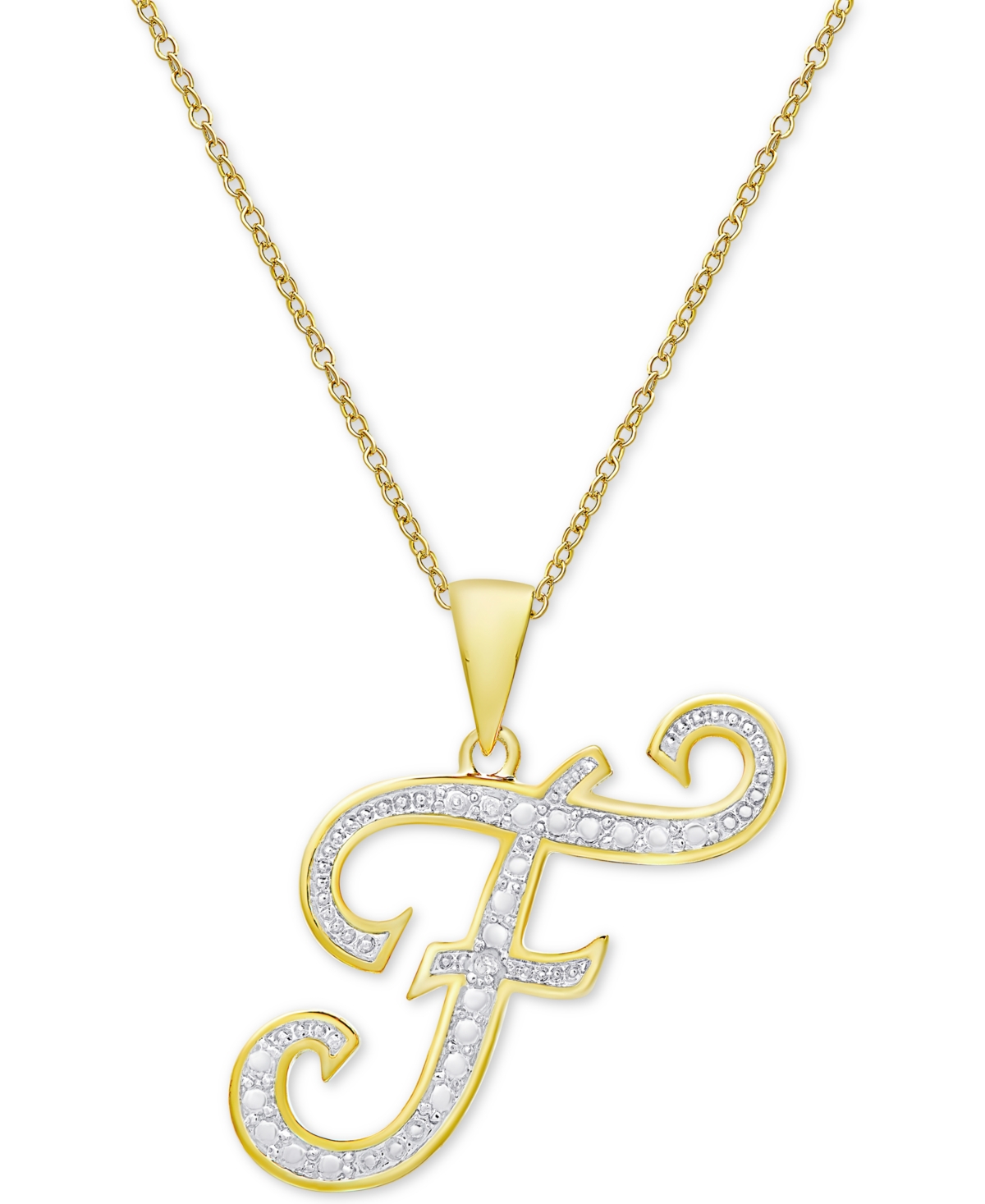 MACY'S DIAMOND ACCENT SCRIPT 18" INITIAL PENDANT NECKLACE IN SILVER PLATE, GOLD PLATE & ROSE GOLD PLATE 