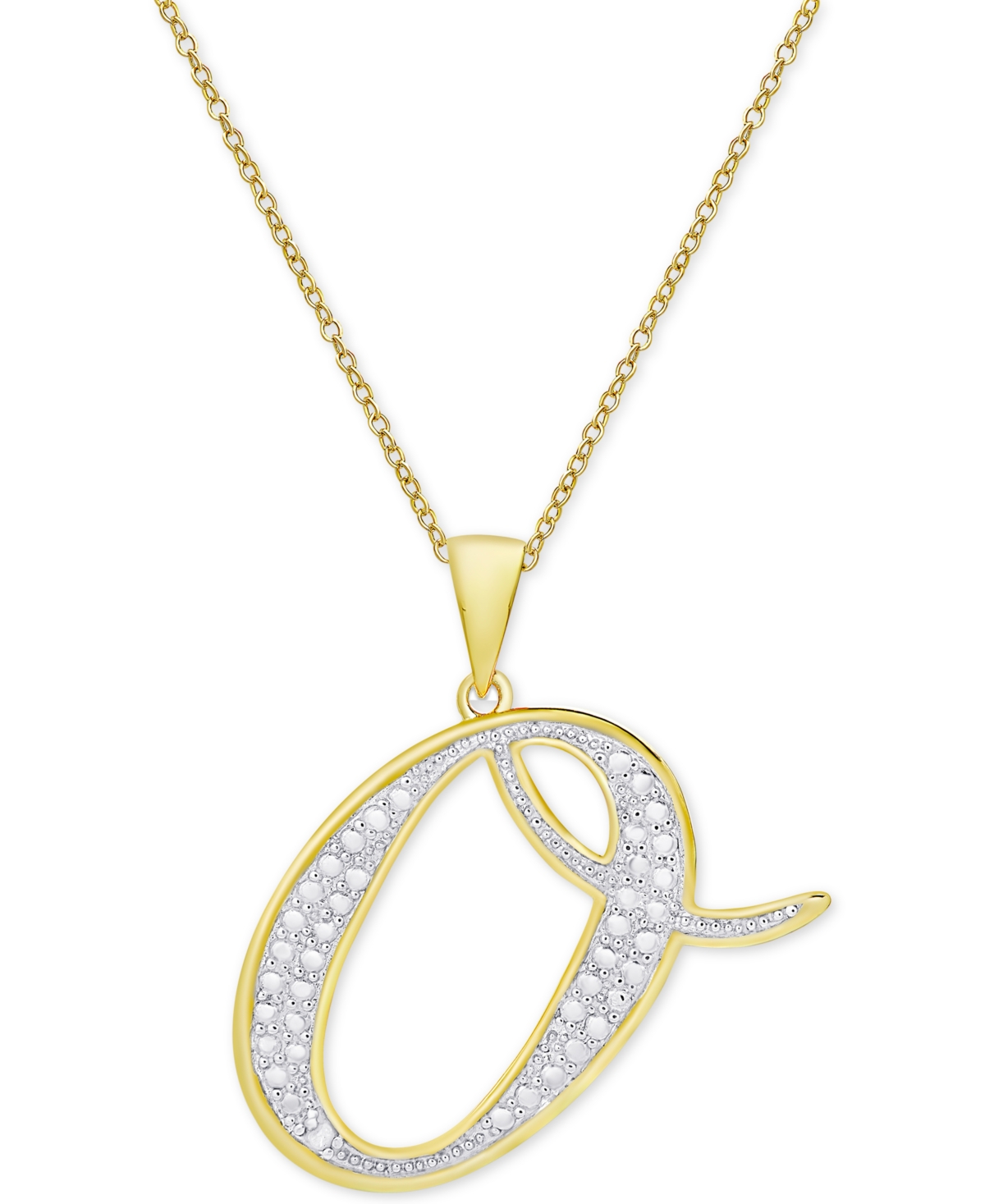 MACY'S DIAMOND ACCENT SCRIPT 18" INITIAL PENDANT NECKLACE IN SILVER PLATE, GOLD PLATE & ROSE GOLD PLATE 