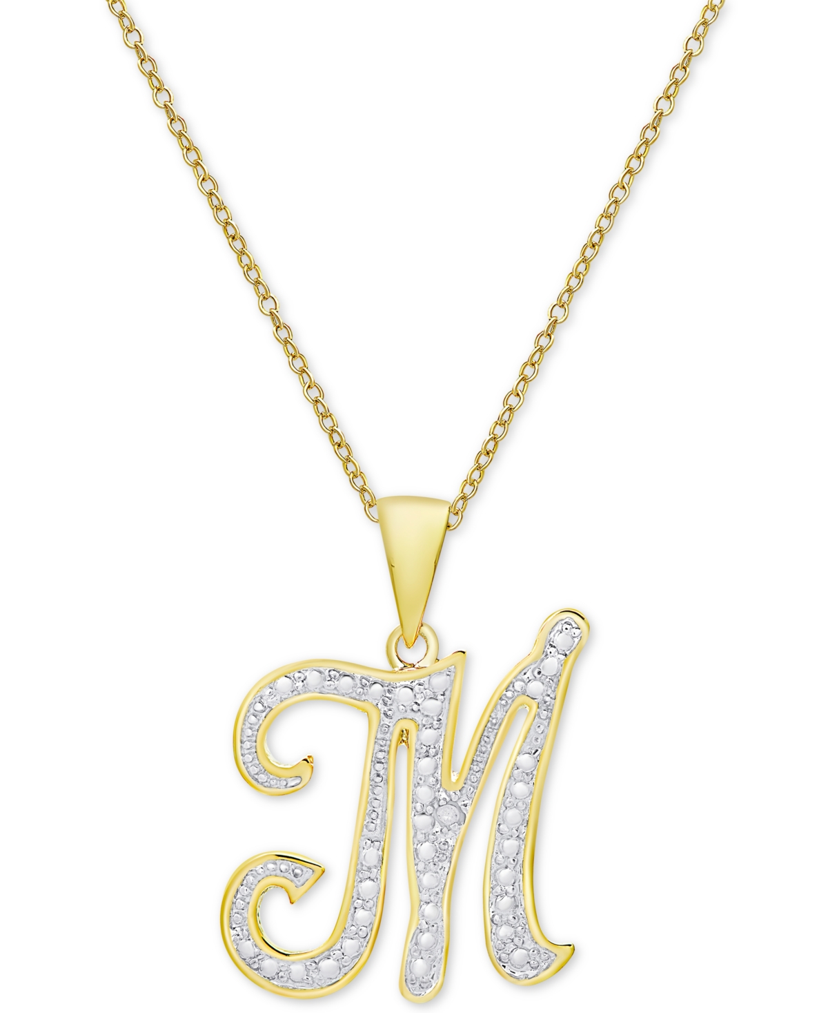 Macy's Diamond Accent Script 18" Initial Pendant Necklace In Silver Plate, Gold Plate & Rose Gold Plate In M,gold