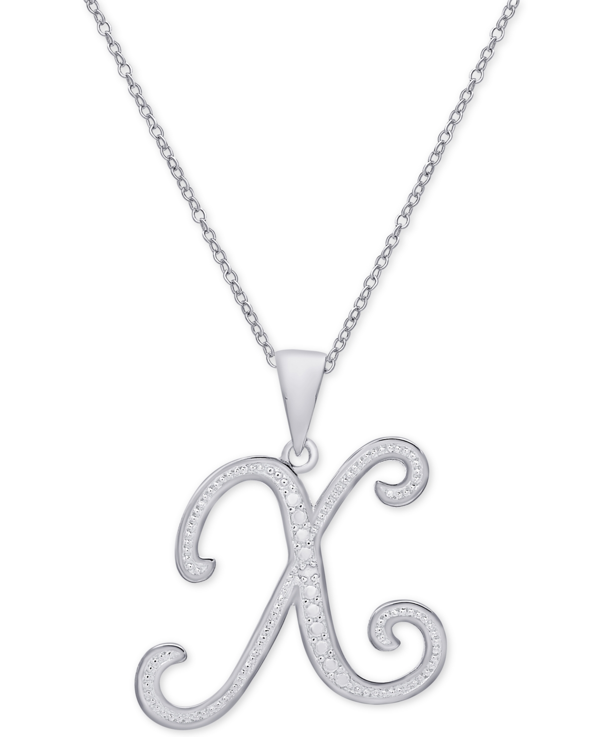 MACY'S DIAMOND ACCENT SCRIPT 18" INITIAL PENDANT NECKLACE IN SILVER PLATE, GOLD PLATE & ROSE GOLD PLATE 