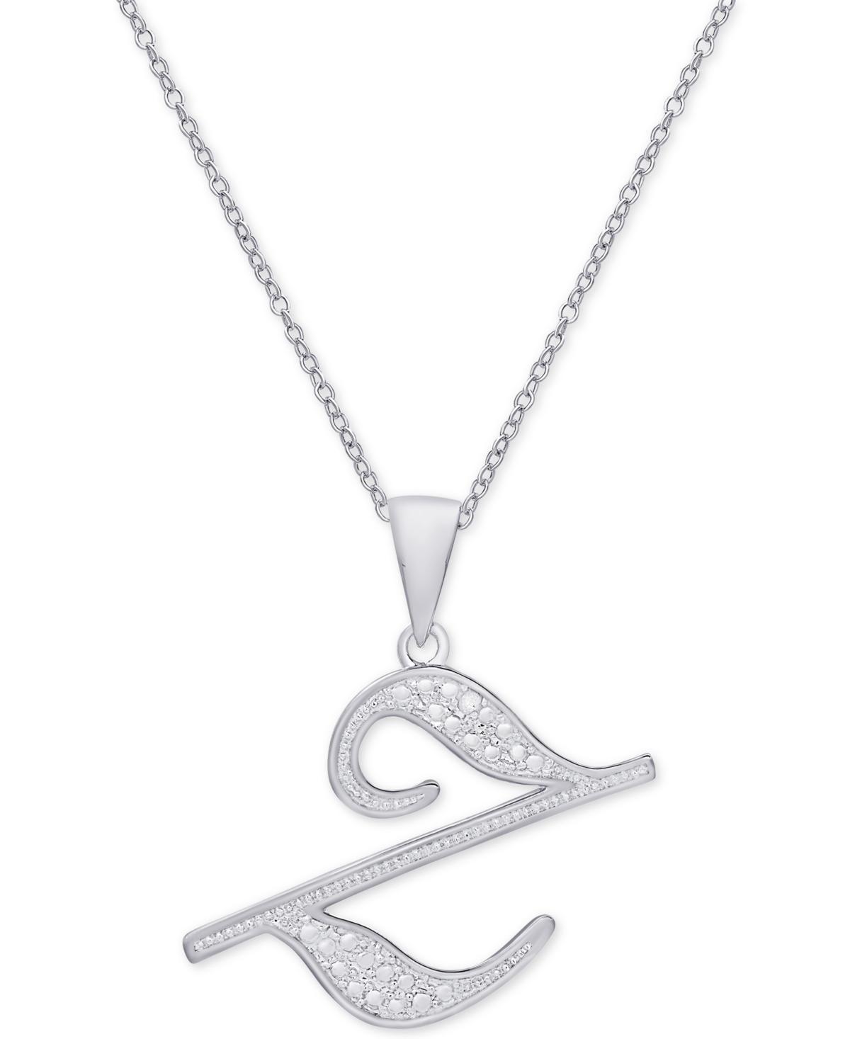 Macy's Diamond Accent Script 18" Initial Pendant Necklace In Silver Plate, Gold Plate & Rose Gold Plate In Z,silver