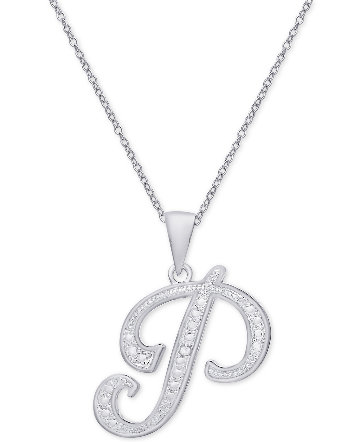 Macy's Diamond Accent Script 18" Initial Pendant Necklace In Silver Plate, Gold Plate & Rose Gold Plate In P,silver