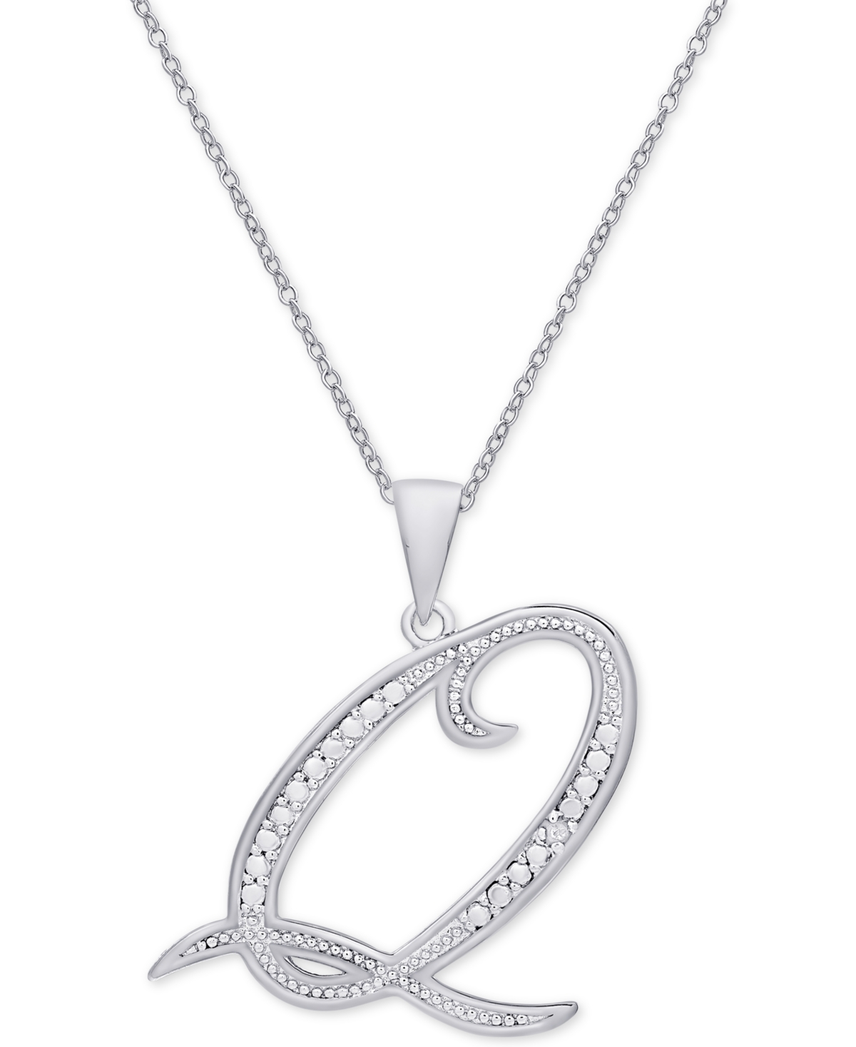 Macy's Diamond Accent Script 18" Initial Pendant Necklace In Silver Plate, Gold Plate & Rose Gold Plate In Q,silver