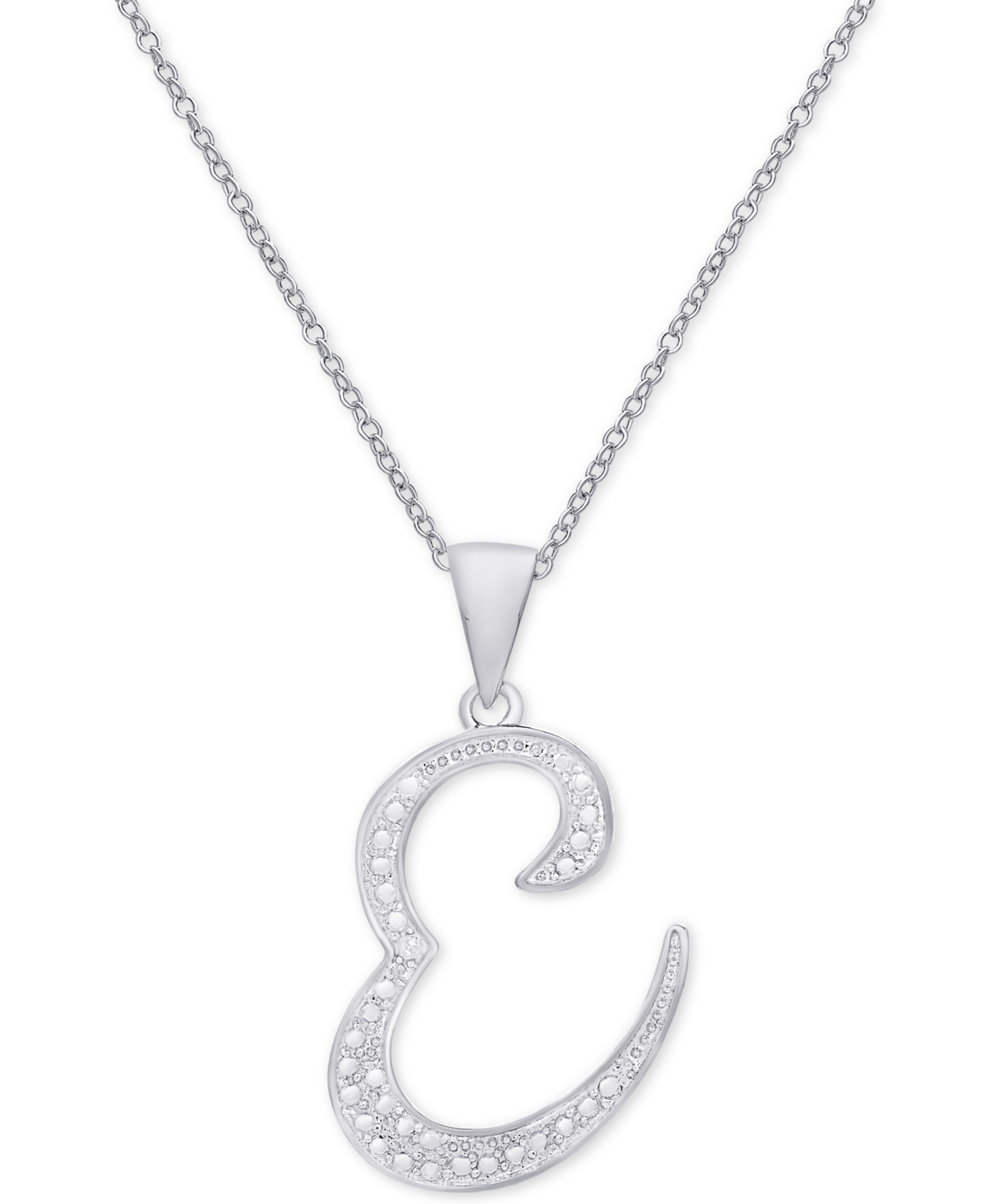 MACY'S DIAMOND ACCENT SCRIPT 18" INITIAL PENDANT NECKLACE IN SILVER PLATE, GOLD PLATE & ROSE GOLD PLATE 