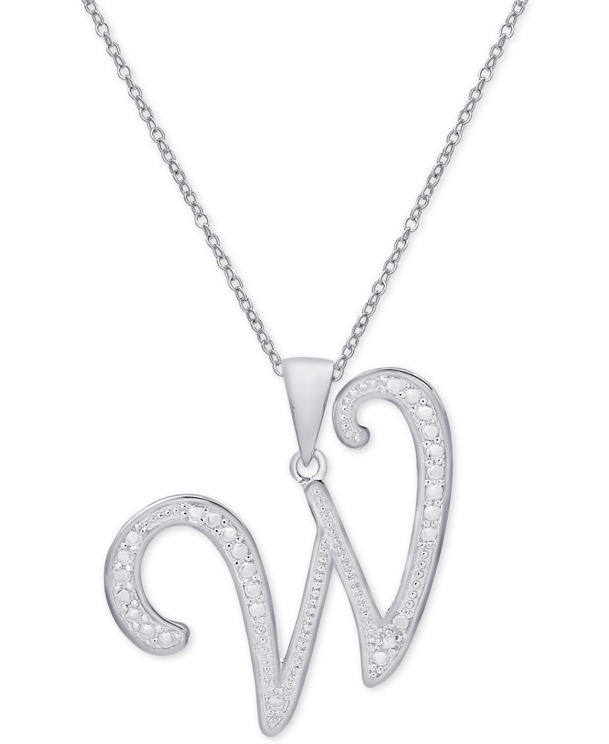 MACY'S DIAMOND ACCENT SCRIPT 18" INITIAL PENDANT NECKLACE IN SILVER PLATE, GOLD PLATE & ROSE GOLD PLATE 