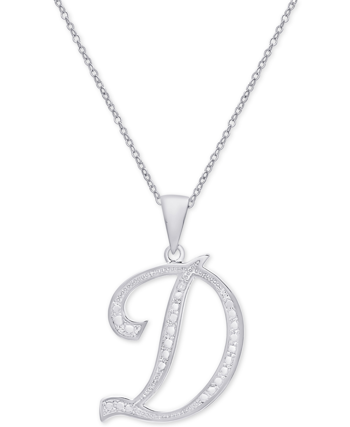 MACY'S DIAMOND ACCENT SCRIPT 18" INITIAL PENDANT NECKLACE IN SILVER PLATE, GOLD PLATE & ROSE GOLD PLATE 