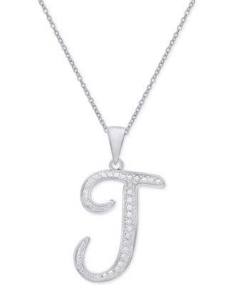 Macy's - Diamond Accent Script Initial Pendant Necklace in Silver Plate