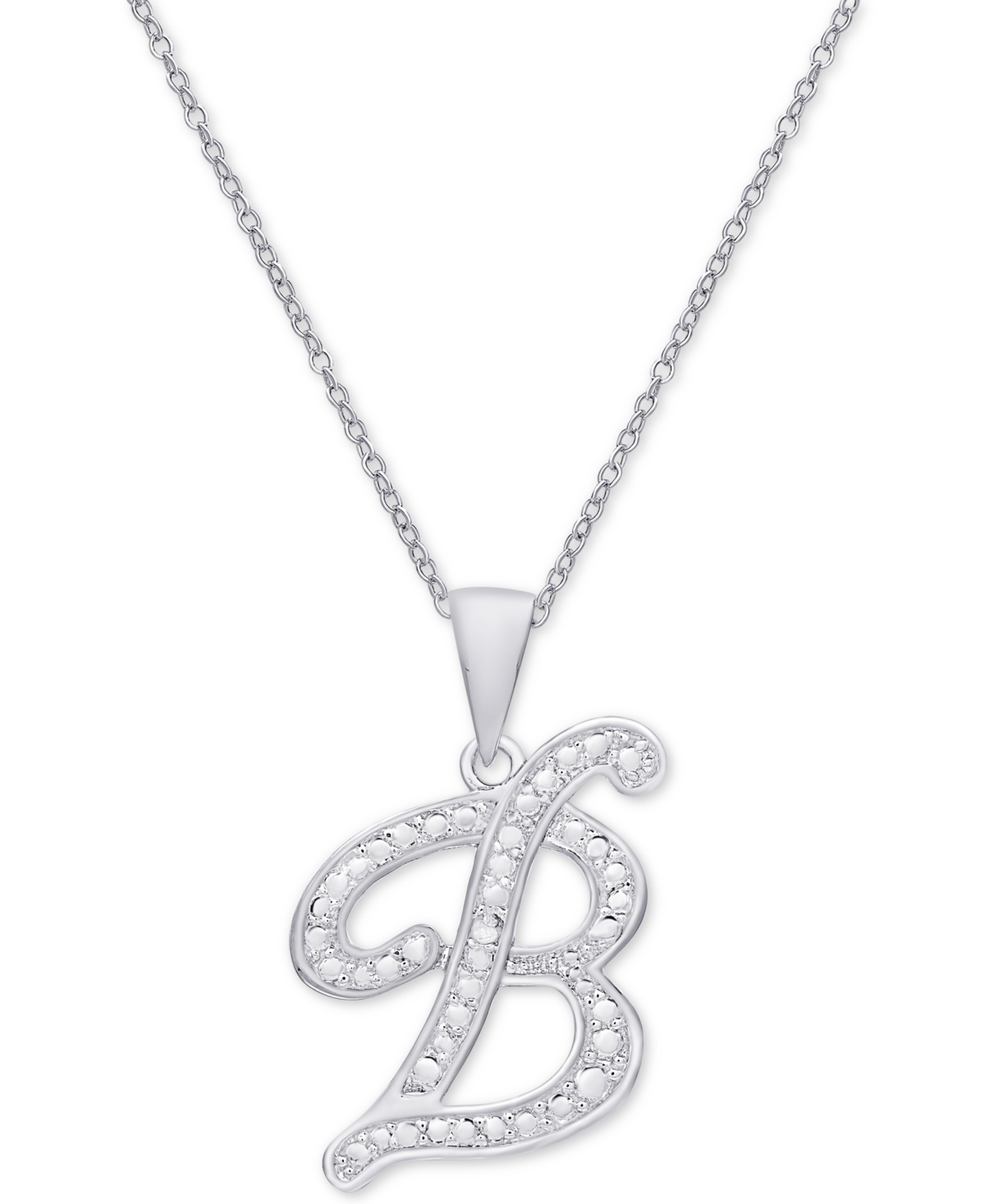 MACY'S DIAMOND ACCENT SCRIPT 18" INITIAL PENDANT NECKLACE IN SILVER PLATE, GOLD PLATE & ROSE GOLD PLATE 