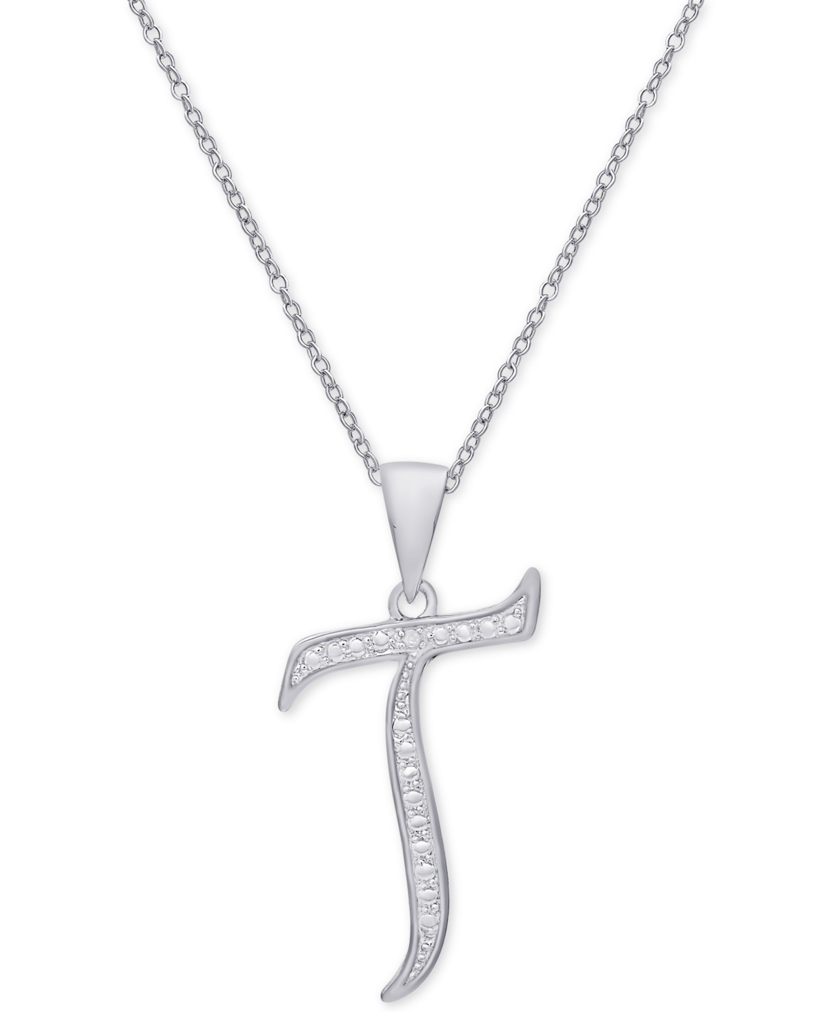 Macy's Diamond Accent Script 18" Initial Pendant Necklace In Silver Plate, Gold Plate & Rose Gold Plate In T,silver