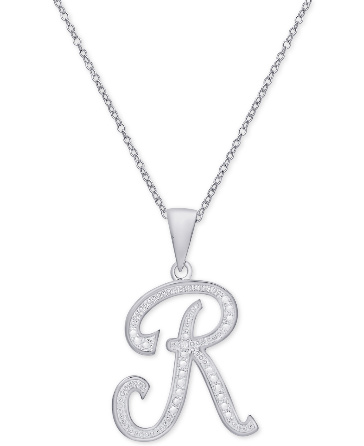 MACY'S DIAMOND ACCENT SCRIPT 18" INITIAL PENDANT NECKLACE IN SILVER PLATE, GOLD PLATE & ROSE GOLD PLATE 