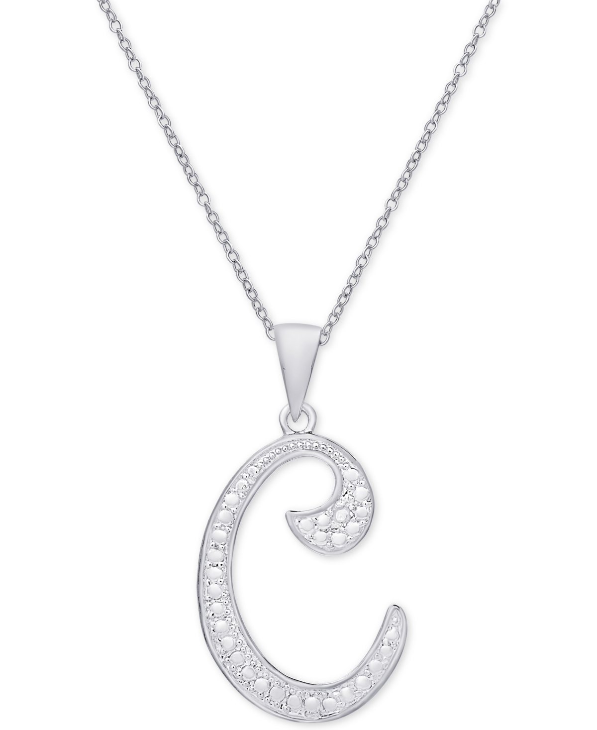 Macy's Diamond Accent Script 18" Initial Pendant Necklace In Silver Plate, Gold Plate & Rose Gold Plate In C,silver