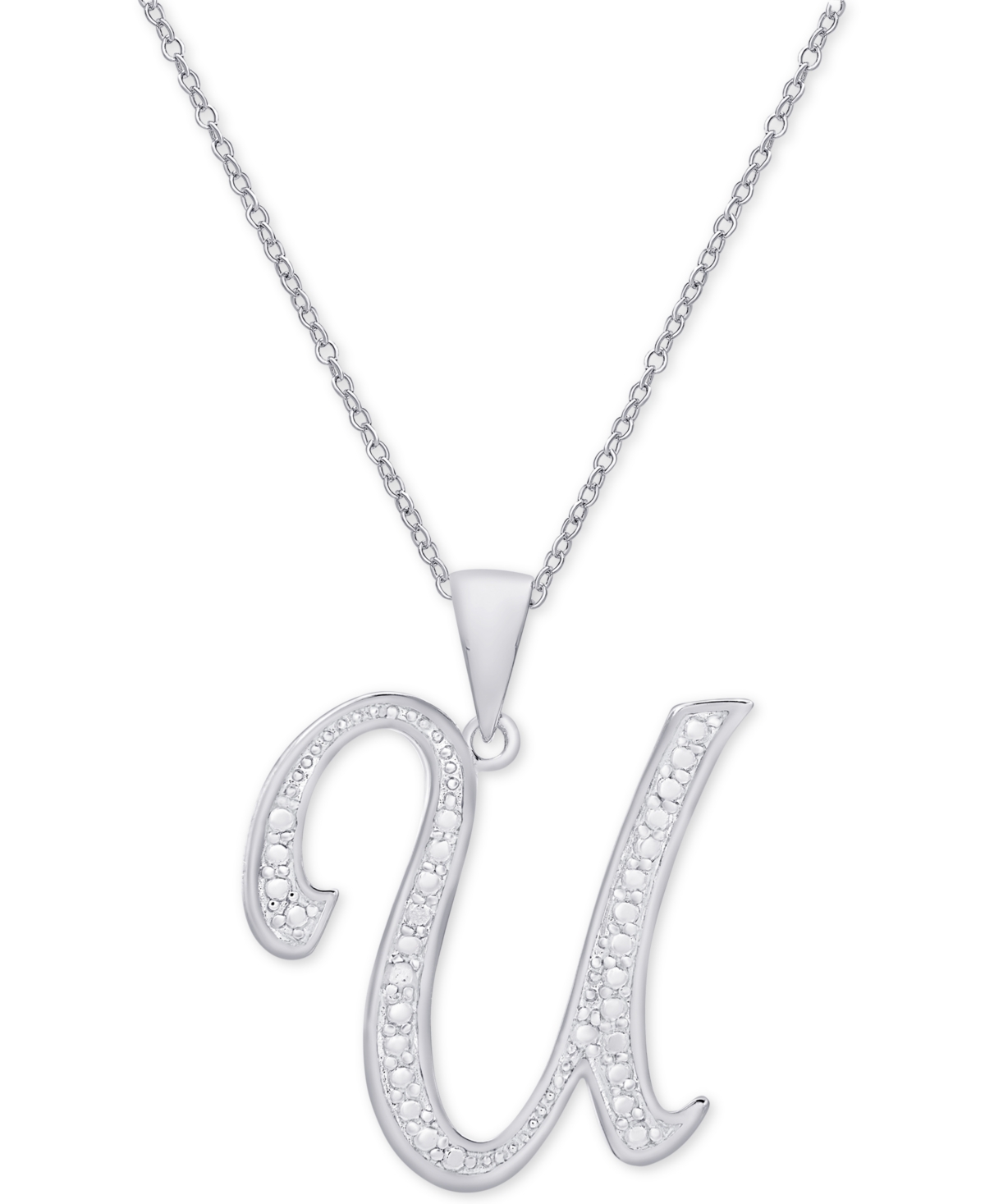 MACY'S DIAMOND ACCENT SCRIPT 18" INITIAL PENDANT NECKLACE IN SILVER PLATE, GOLD PLATE & ROSE GOLD PLATE 