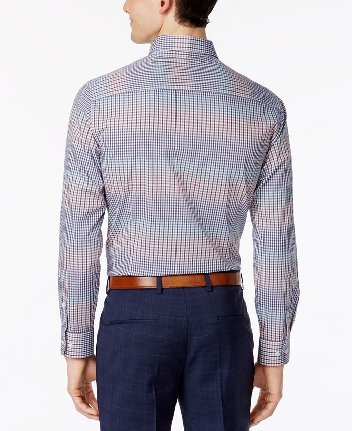 Bar III Men's Slim-Fit Stretch Coral Blue Gingham Dress Shirt, Created ...