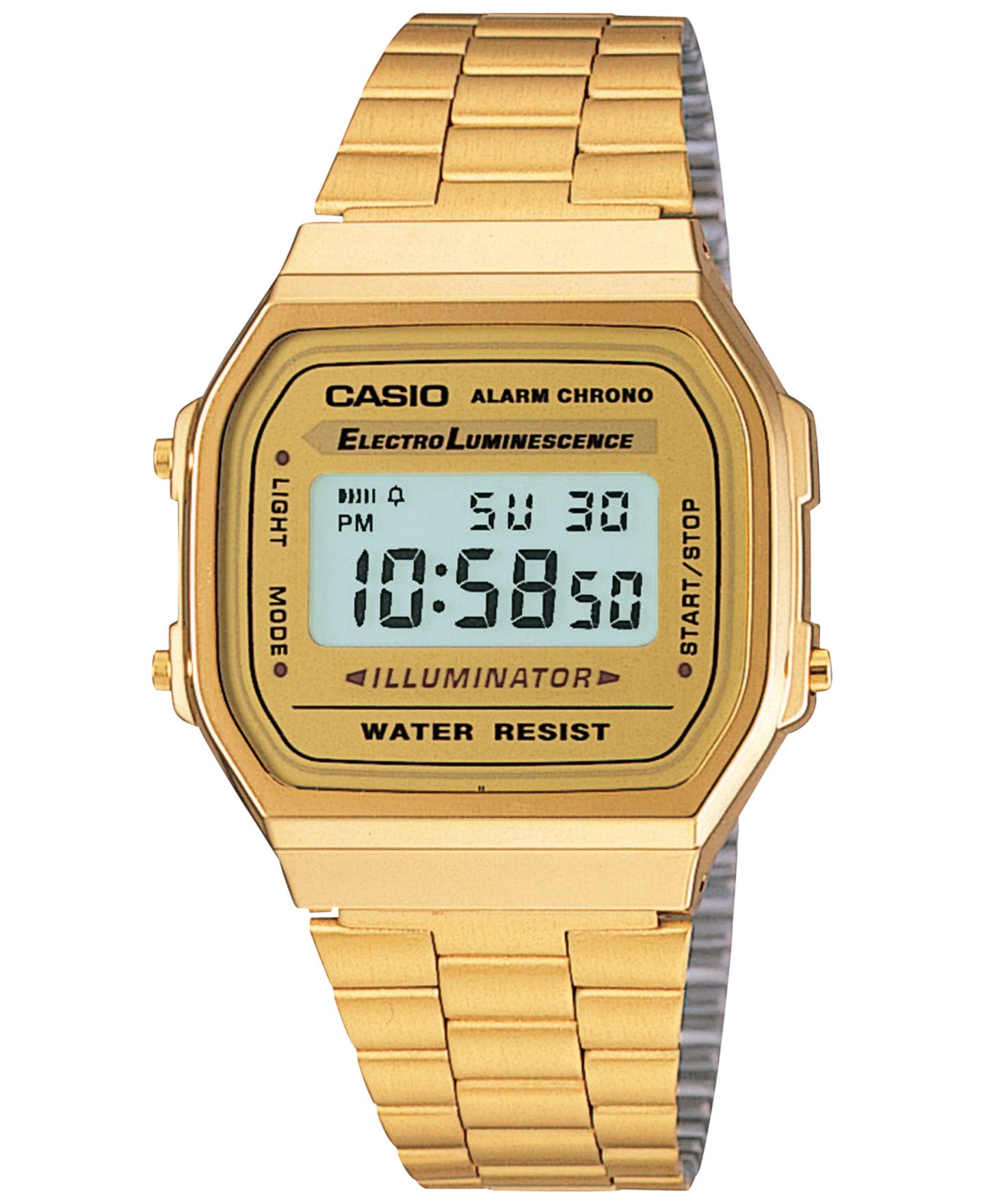 Мужские часы Casio Digital Vintage Gold-Tone Stainless Steel Bracelet Watch 39x39mm A168WG-9MV — фото 1
