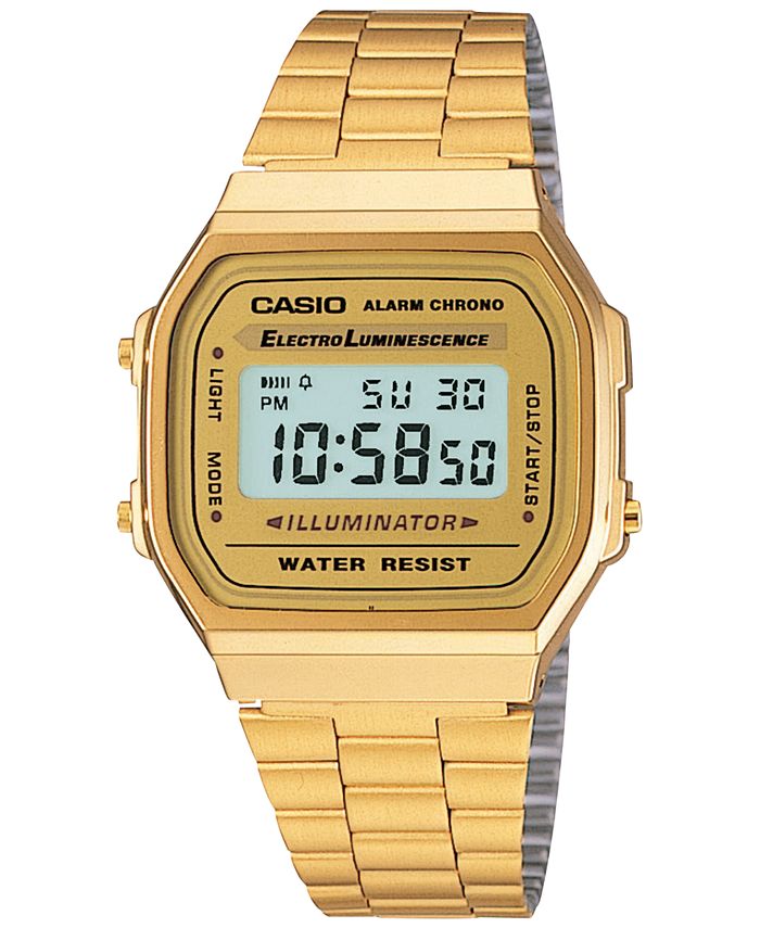 Casio - Men's Digital Vintage Gold-Tone Stainless Steel Bracelet Watch 38mm A168WG-9MV