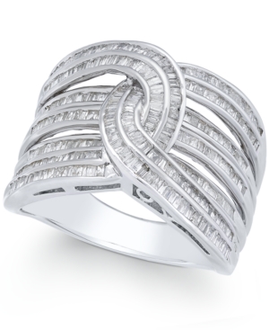 image of Diamond Baguette Interwoven Statement Ring (1 ct. t.w.) in Sterling Silver (Also available in gold-plated silver)