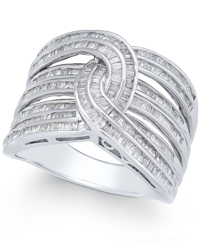 Diamond Baguette Interwoven Statement Ring (1 Ct. t.w.) in Sterling Silver (also Available in Gold-Plated Silver or Rose Gold-Plated Sterling Silver)