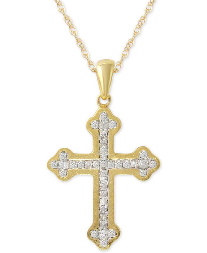 Macy's Men's Diamond Cross Pendant Necklace (1/4 ct. t.w.) in 10k Gold ...