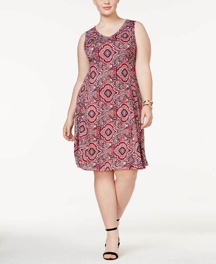 NY Collection Plus Size Printed Fit & Flare Dress - Macy's