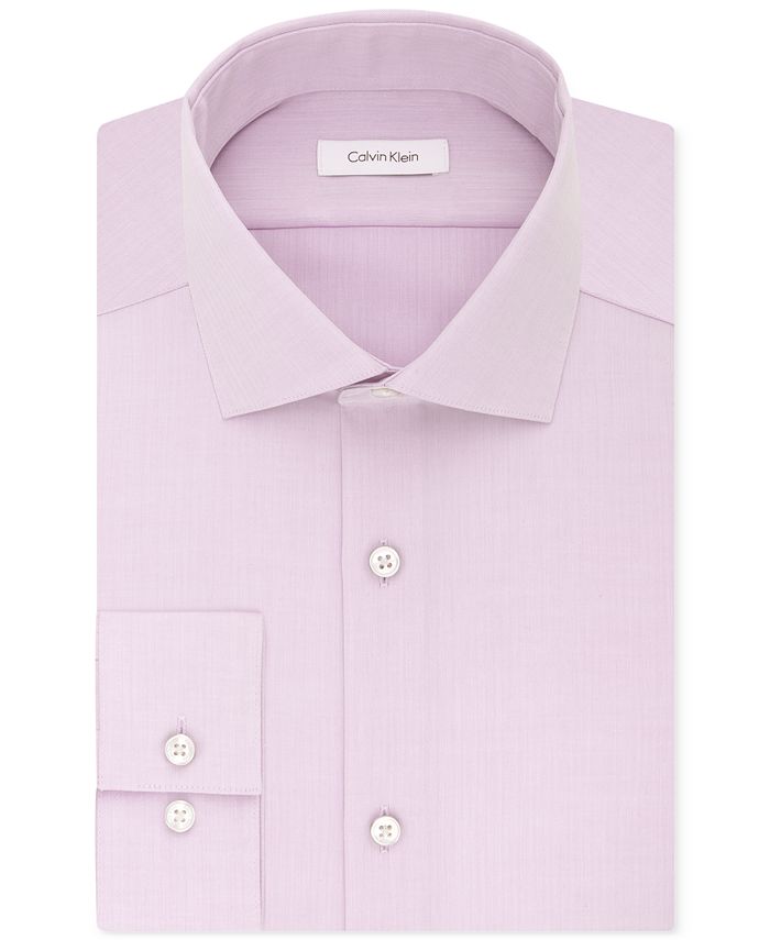 Calvin Klein Steel Men's Slim Fit Non Iron Performance Herringbone Point Collar Dress Shirt Brown Size 16.5X32-33 main image 1