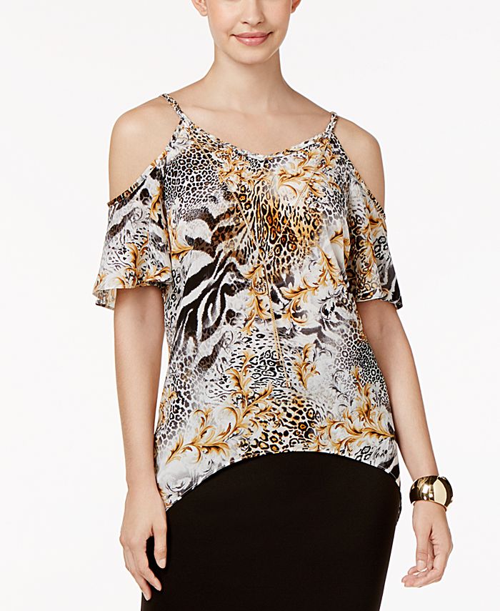 Thalia Sodi Cold-Shoulder Necklace Top, Created for Macy's - Macy's