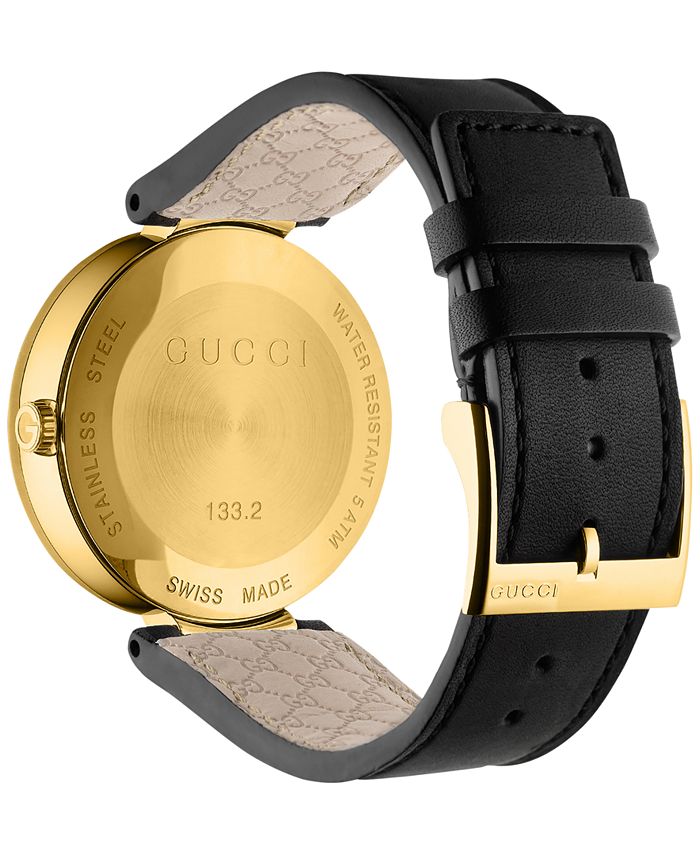 Gucci Men's Swiss Interlocking Black Leather Strap Watch 42mm Macy's