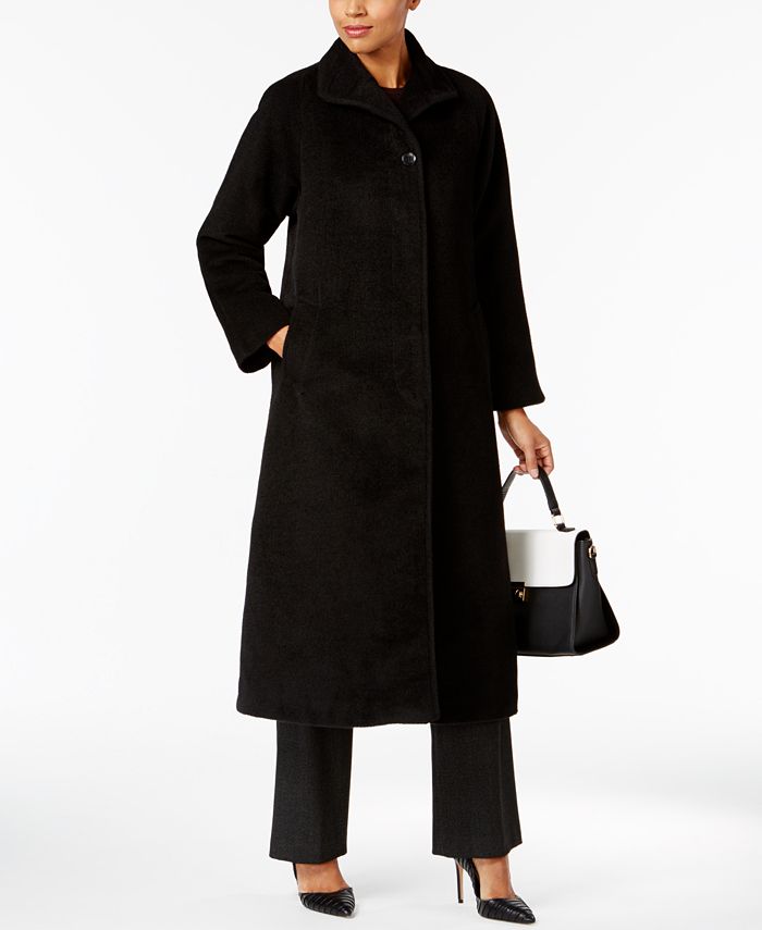 Jones New York Plus Size Wool-Alpaca-Blend Maxi Walker Coat in Black