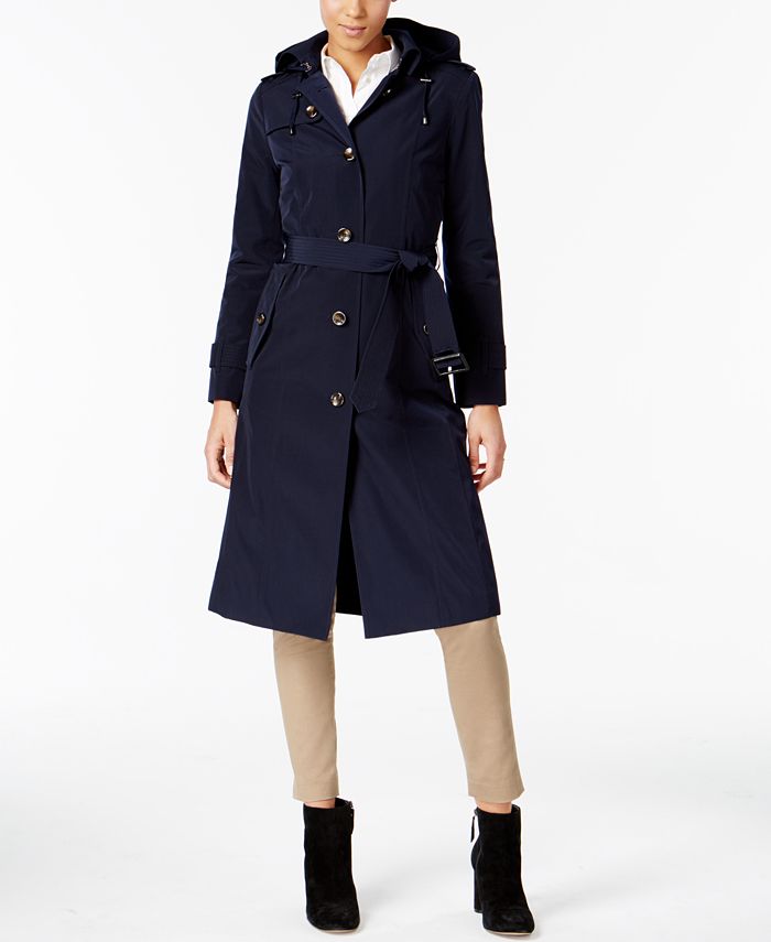 London fog hooded belted peacoat top