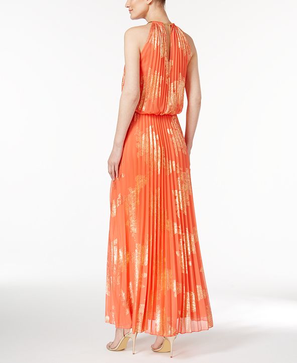 MSK Metallic-Print Pleated Blouson Gown & Reviews - Dresses - Women ...