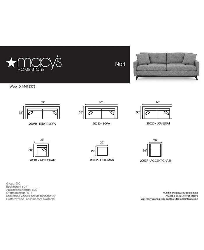 Furniture Nari 89" Fabric Tufted Estate Sofa, Created for Macy's Macy's