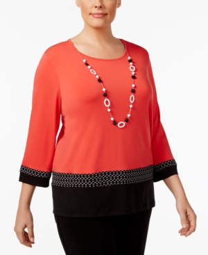 Alfred Dunner Plus Size Saratoga Collection Texture-Trim Necklace Top
