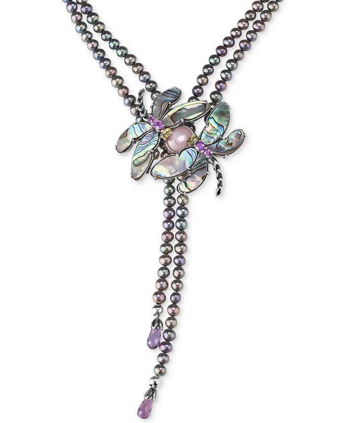 Carolyn Pollack Freshwater Peacock Pearl (5mm) & Multi-Gemstone (33 ct.  .) Dragonfly Lariat Necklace in Sterling Silver & Reviews - Necklaces -  Jewelry & Watches - Macy's