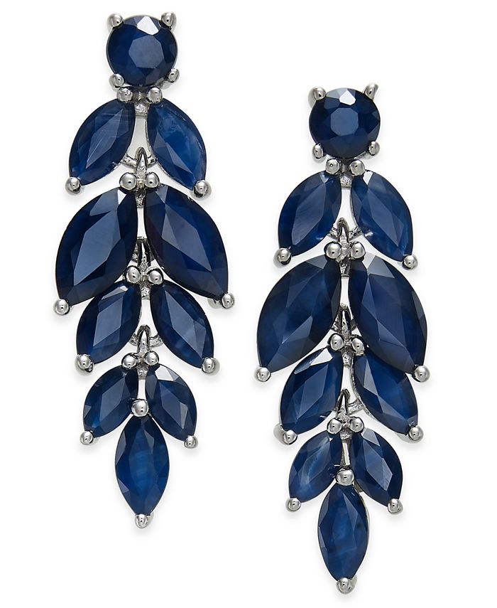 Macy's - Blue Sapphire (6-1/2 ct. t.w.) & White Sapphire (1/2 ct. t.w.) Chandelier Earrings in Sterling Silver