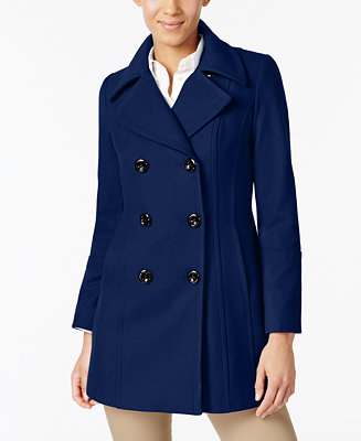 Anne Klein Double-Breasted Wool-Blend Peacoat - Macy's