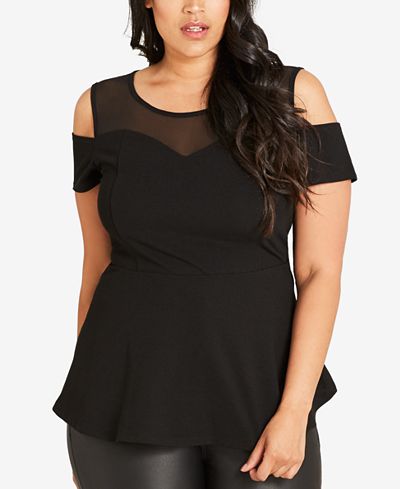 City Chic Trendy Plus Size Cold-Shoulder Peplum Top - Tops ...