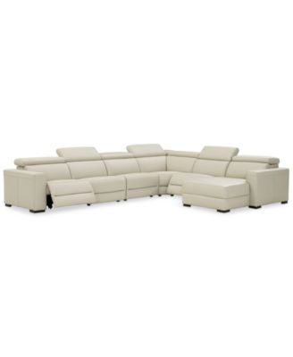 Nevio 6-pc Leather Sectional Sofa with Chaise, 2 Power Recliners and Articulating Headrests