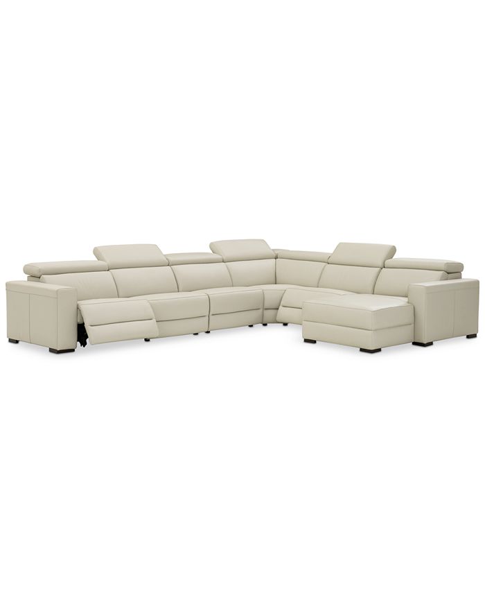 Furniture Nevio 6pc Leather Sectional Sofa with Chaise, 2 Power