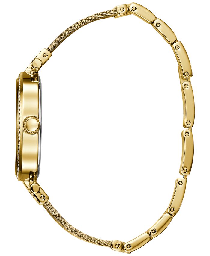 GUESS Women's Gold-Tone Stainless Steel Self-Adjustable Bracelet Watch ...