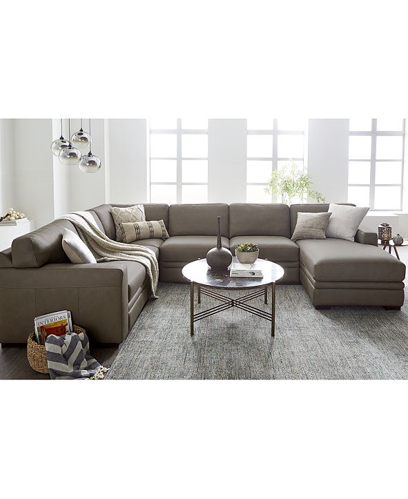 Furniture Avenell 137" 3Pc. Leather Sectional with Chaise, Created for